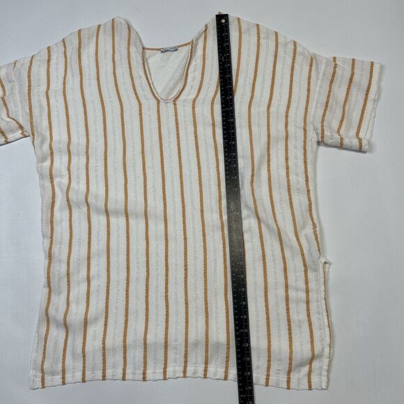 ZARA Women’s Medium Boxy V-Neck Striped Cotton Linen Blouse Orange White - Picture 5 of 9